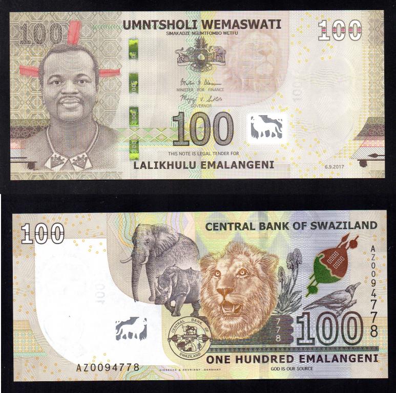 Свазиленд - 100 эм. 2017 г.  UNC, Замещенка AZ, P - W42r