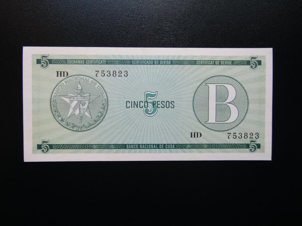 Куба - 5 песо 1985г. Валютный сертификат. Серия В. UNC.