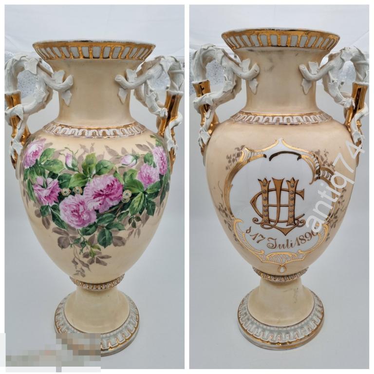 Большая дворцовая ваза. Копенгаген. Ручная роспись.  1896 год.  43 см.  (В21318)