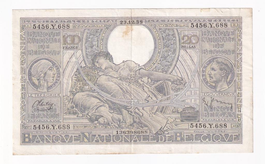 Бельгия Банкнота 20 франков 1938 год 5456Y688 VF (42337)