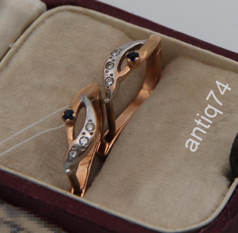 Серьги с фианитами и сапфирами. Золото 585 проба. (В15715)