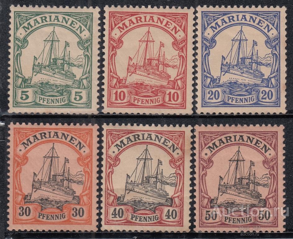 Германские Марианские острова. 1901 год. Кайзеровская яхта "Гогенцоллерн". 6 марок. Из серии