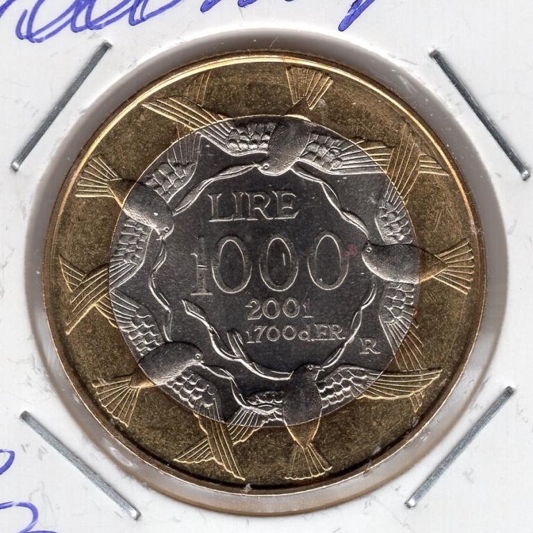 1000 лир - Сан-Марино - 2001 - KM#430 - UNC - биметалл