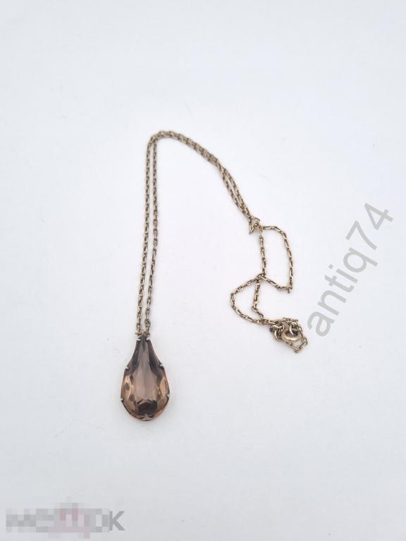 Кулон на цепочке с дымчатым кварцем? Серебро, 875 с головой.  (В21507)