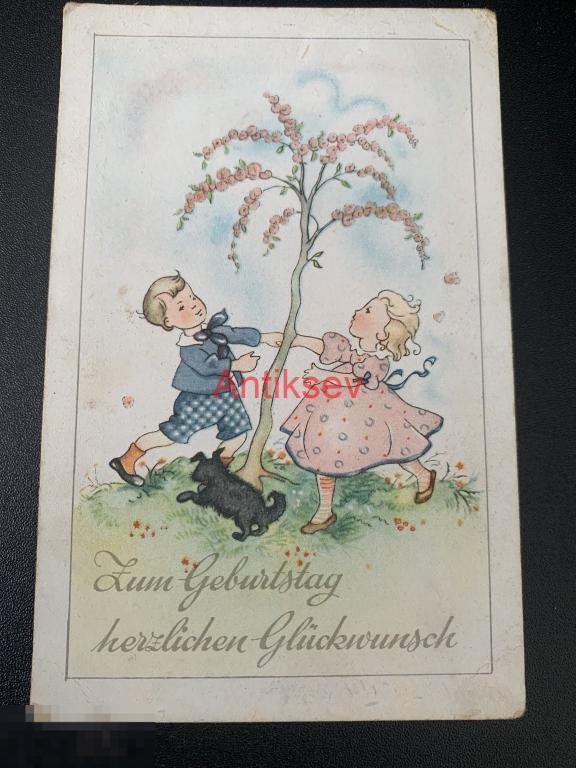 Открытка дети Европа 1940-е подписана