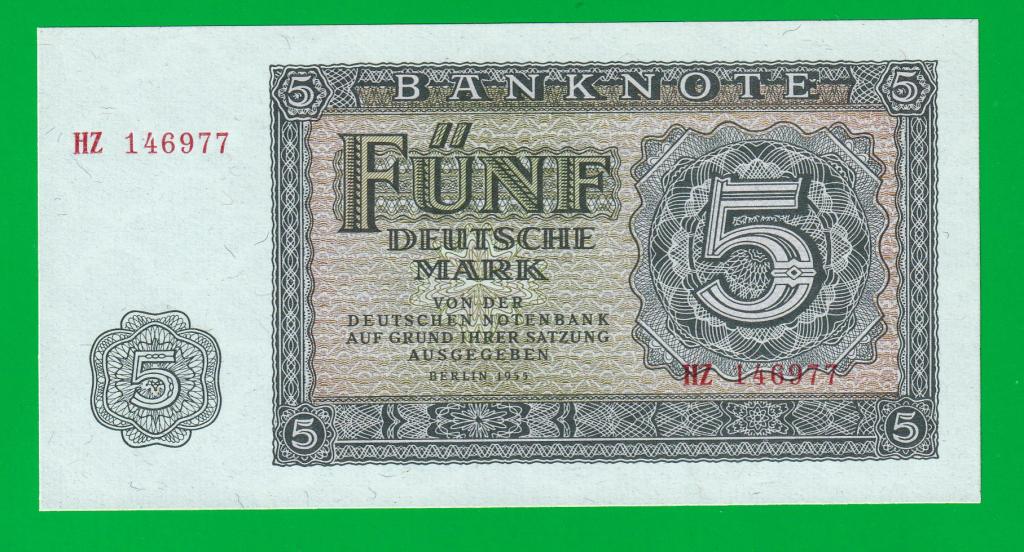 ГЕРМАНИЯ  5 марок 1955 ( ГДР ) - P17  UNC