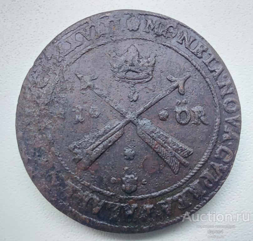 Швеция 1 эре 1638 Королева Кристина , крупная медь 50 грамм. RRR