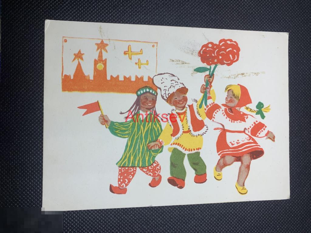 Открытка дети в костюмах стихи Михалкова Шкубер 1965 чистая