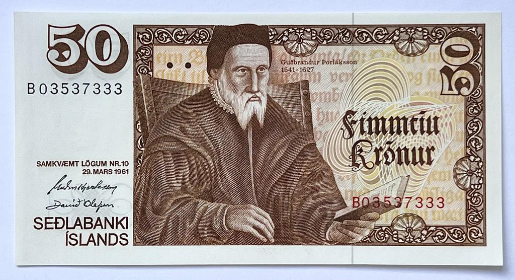 ИСЛАНДИЯ 50 КРОН 1961 ГОД UNC