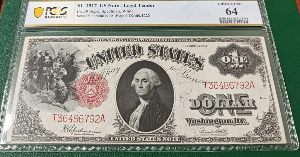 банкнота 1 доллар США 1917  года PCGS  64