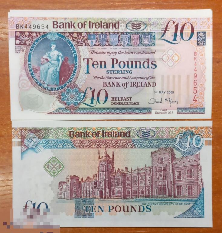 Северная Ирландия 10 фунтов 2005 подпись и год соответствуют UNC