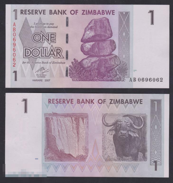 1.128 Зимбабве 1 доллар 2007 год UNC