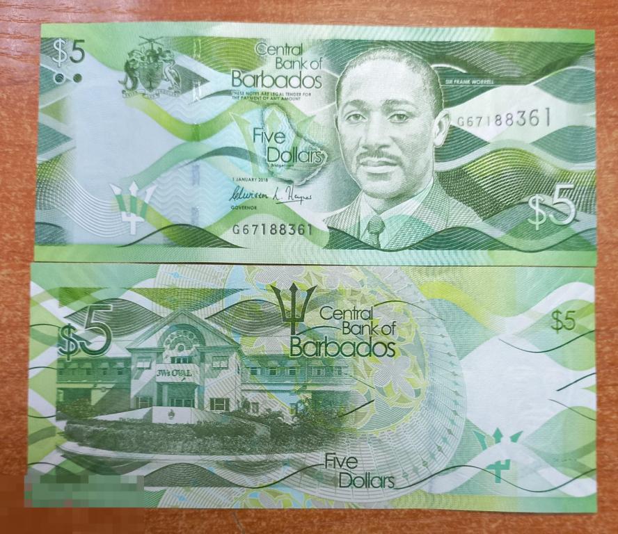Барбадос 5 долларов 2018 UNC
