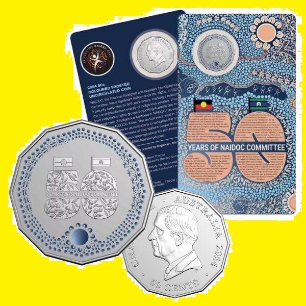 * Австралия 50 центов 2024 50 Years of NAIDOC Committee * Цветная * Карточка * Unc * РЕДКАЯ !
