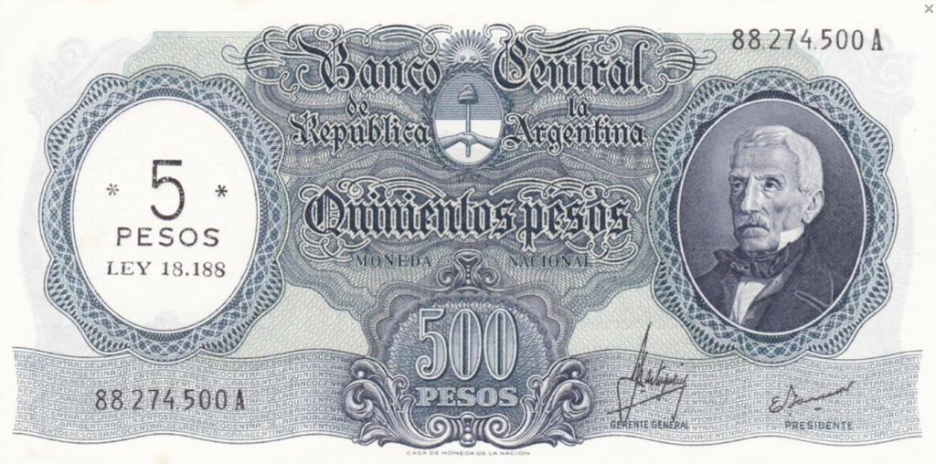 Аргентина 5 песо 1969 год UNC-