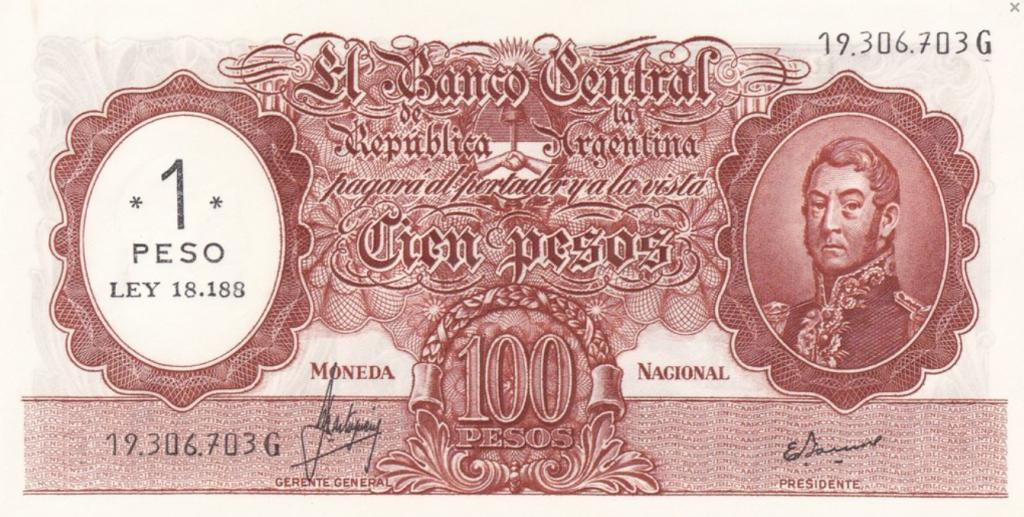 Аргентина 1 песо 1969 год UNC-
