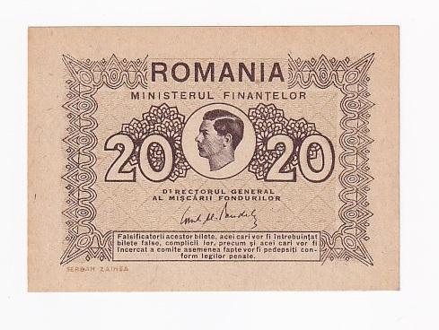 Румыния Банкнота 20 лей 1945 год UNC (42389)