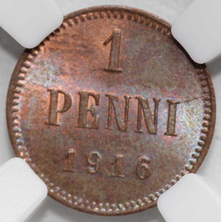 1 пенни 1916 Русская Финляндия слаб ННР MS 64 RB №5