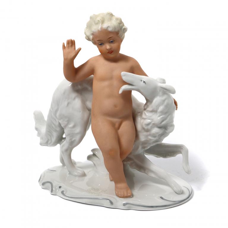 Фарфоровая фигура Мальчик с борзой. Schaubach Kunst