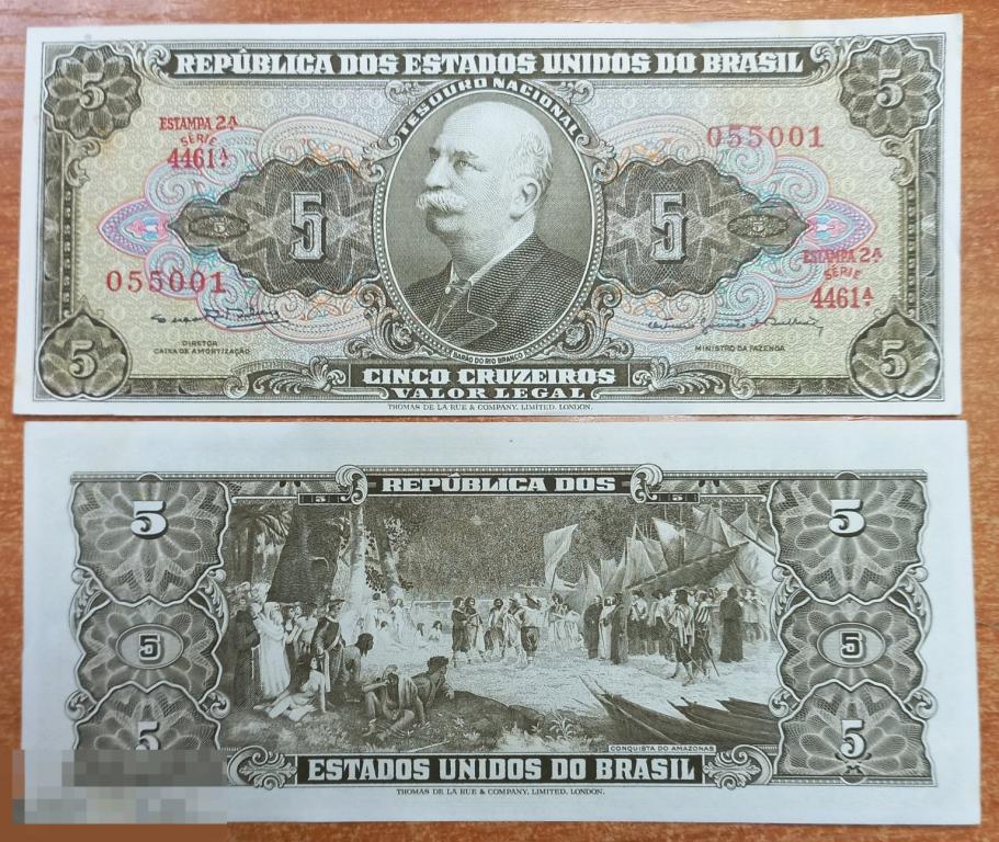 Бразилия 5 крузейро. 1962-1964гг. P-176d UNC