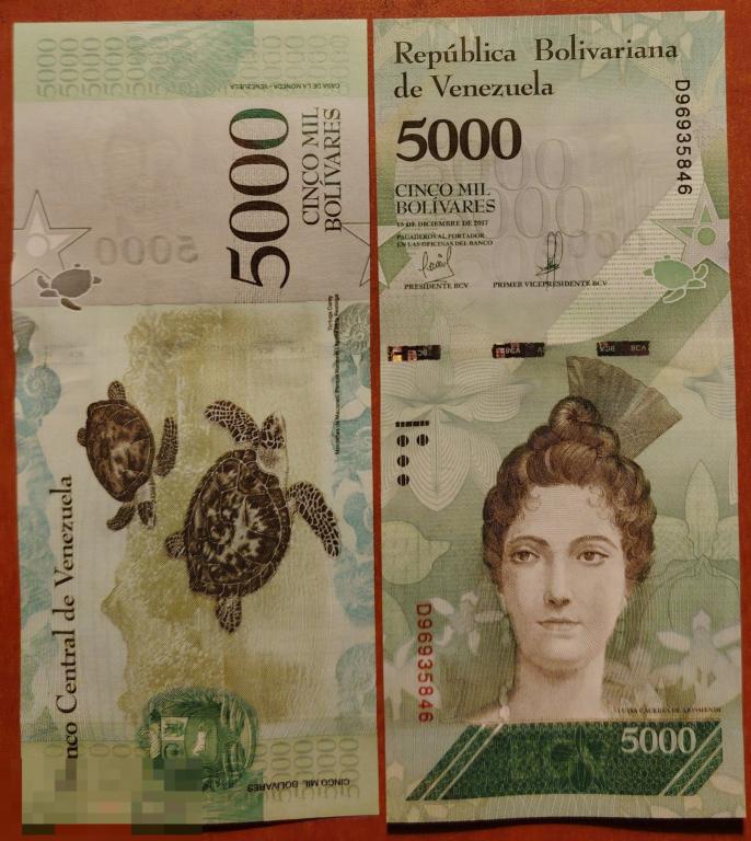 Венесуэла 5000 Боливаров 2017 год Пресс UNC