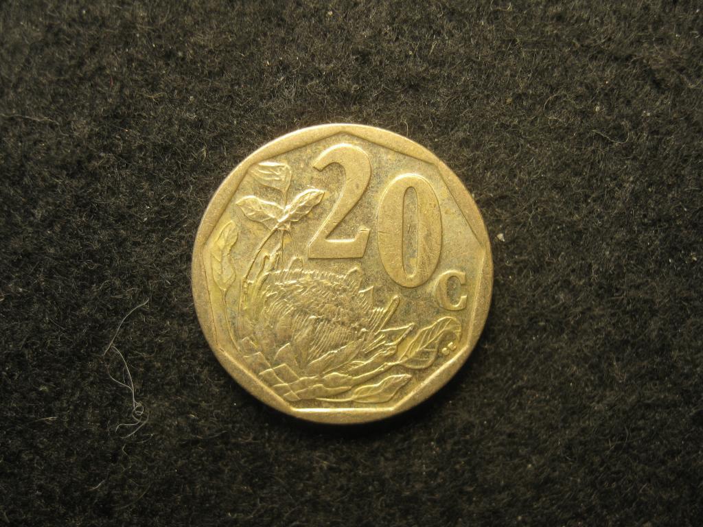 ЮАР 20 центов, 2019 XF+, протея, цветы, флора, герб (6.25)