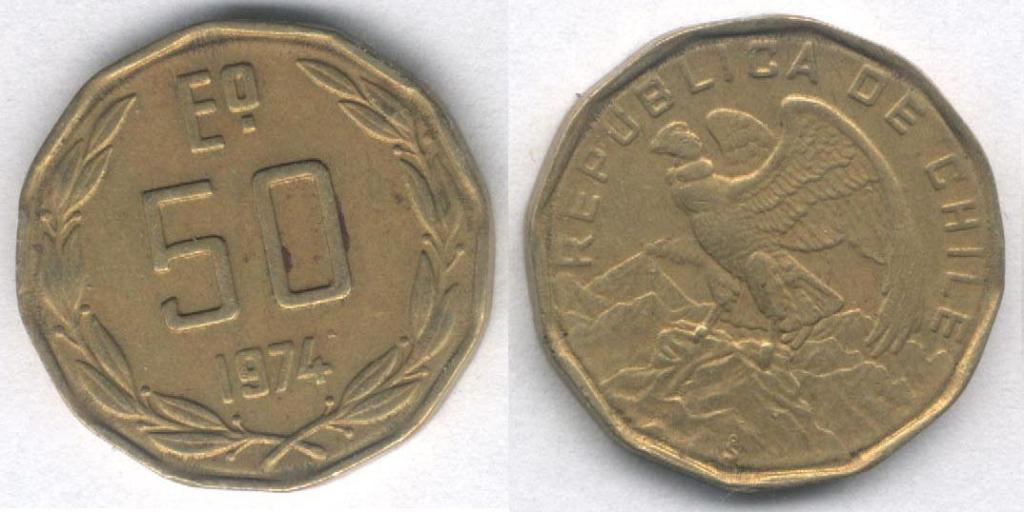 Монета Чили 50 эскудо 1974 г. VF