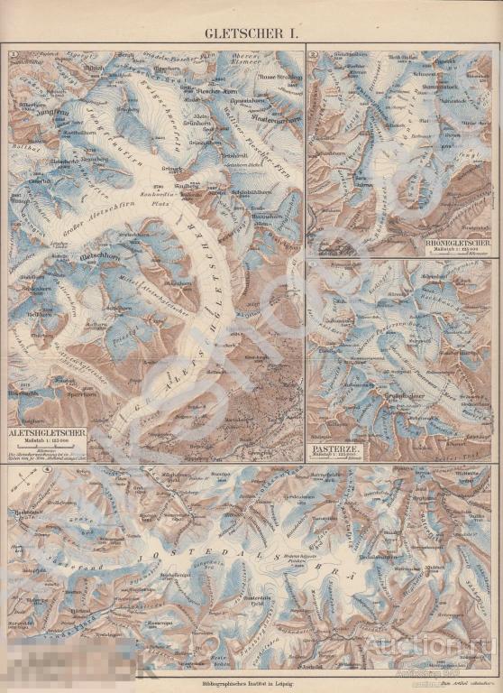 Дореволюционная карта Ледники Глетчеры. 02