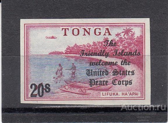 TONGA ТОНГА    Корпус мира Пляж Лодки Самолет Надпечатка № 221  1967  Сост* Наклейка!!