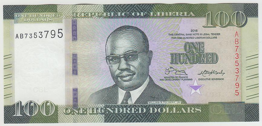 Либерия 100 долларов 2016 UNC
