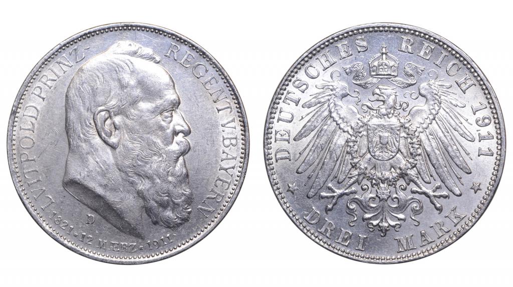 Германия. Бавария. 3 марки 1911 г. Регент. (Р2446)