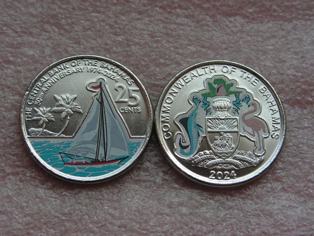 Багамские Багамы 25 центов 2024 банк 50 лет unc