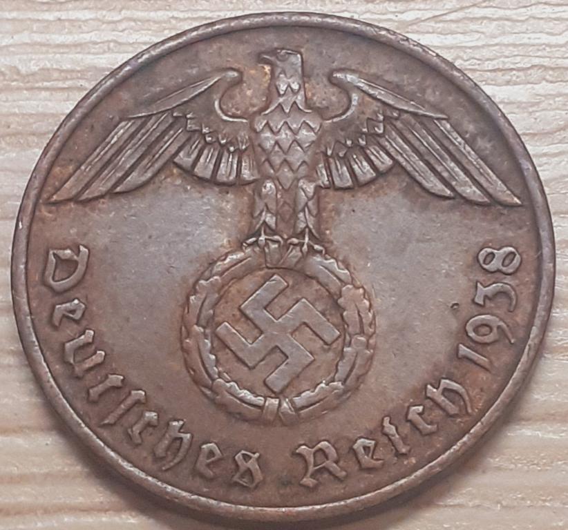 Германия. 3-й Рейх 2  пфеннига (рейхспфеннига). 1938 г.  J. ОРИГИНАЛ!