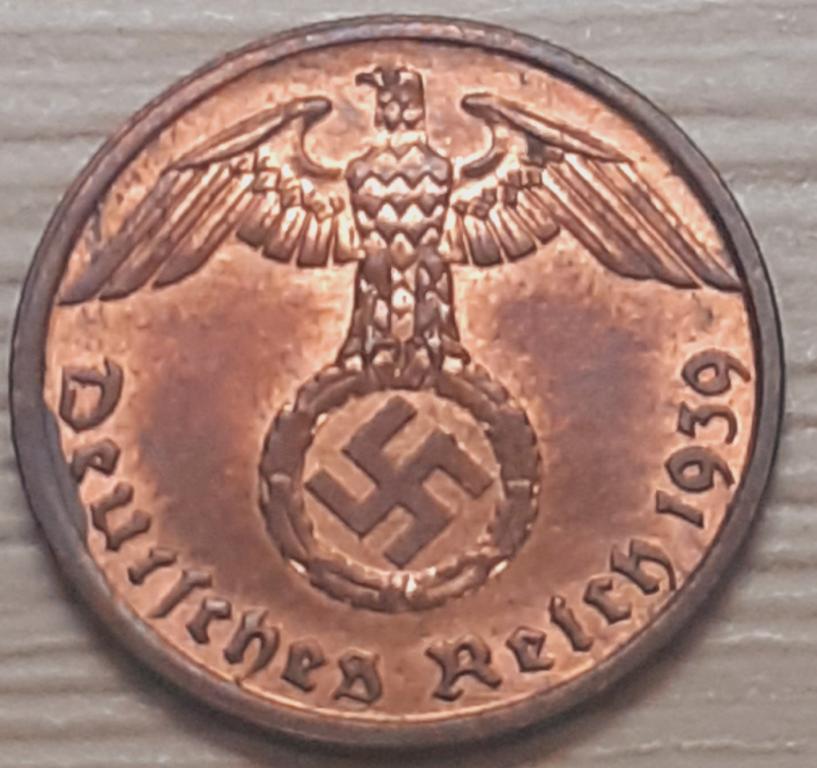 Германия. 3-й Рейх 1 пфенниг (рейхспфенниг). 1939 г.  A(А). ОРИГИНАЛ!