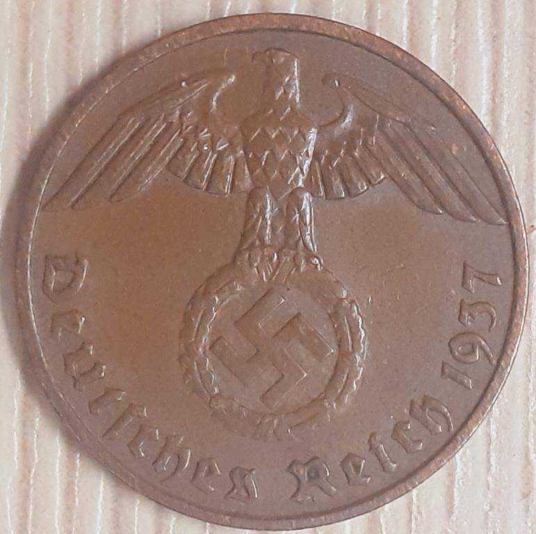 Германия. 3-й Рейх 1 пфенниг (рейхспфенниг). 1937 г.  F. ОРИГИНАЛ!
