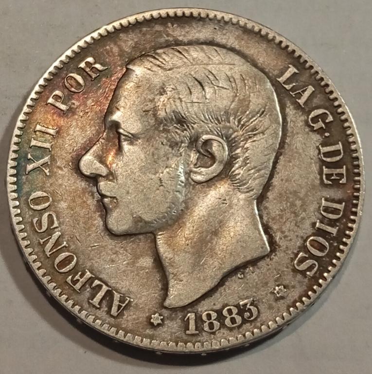 5 песет 1883 год испания  серебро