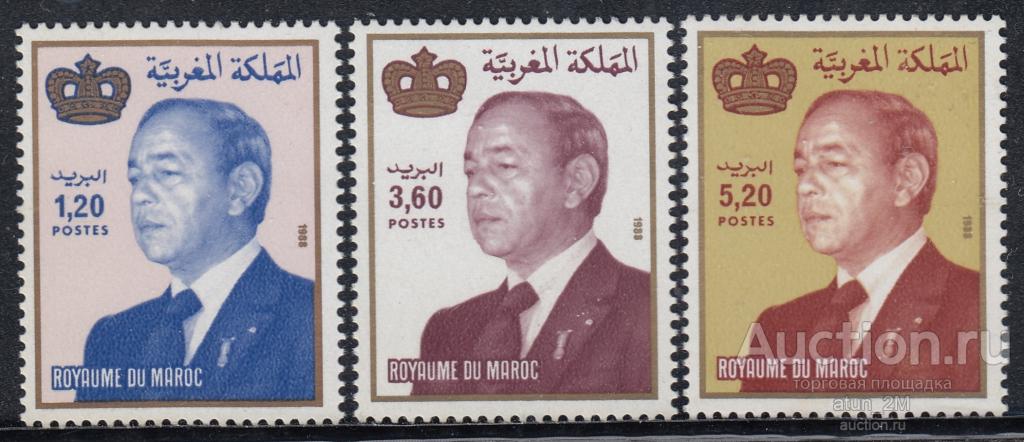 Марокко. 1988 год. Король Хасан II. 3 марки. Серия. MNH