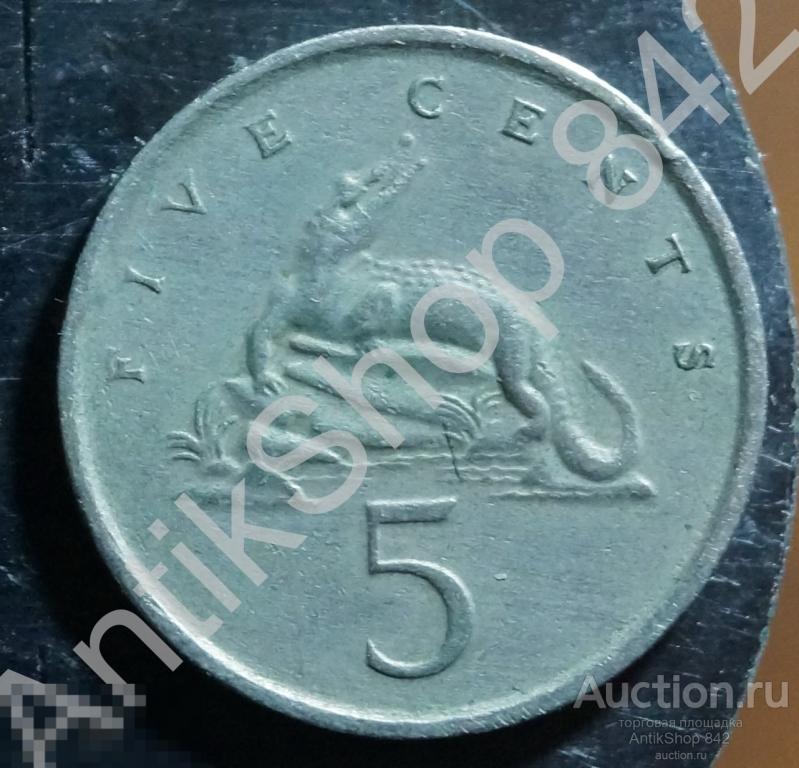 Ямайка 5 центов 1975г. Крокодил.