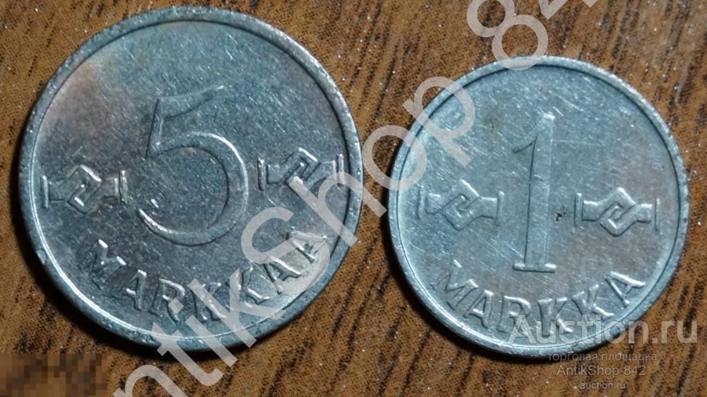 Финляндия. 5 марок 1957г. и 1 марка 1954г.  2 монеты.