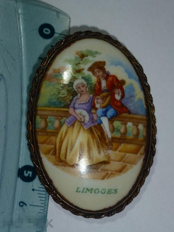 СТАРИННАЯ БРОШЬ ФАРФОР ЛИМОЖ LIMOGES ФРАНЦИЯ ВИНТАЖ
