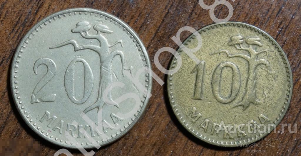 Финляндия. 20 и 10 марок 1953г. 1954г. 2 монеты.