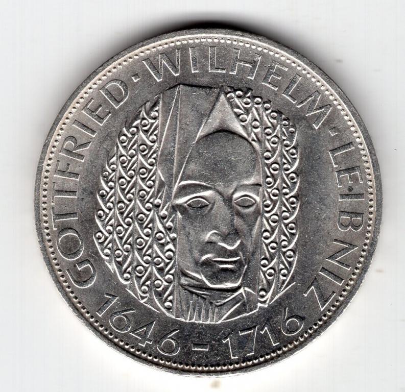 5 марок - Германия (ФРГ) - 1966 - Готфрид Вильгельм Лейбниц - серебро 625 - KM#119