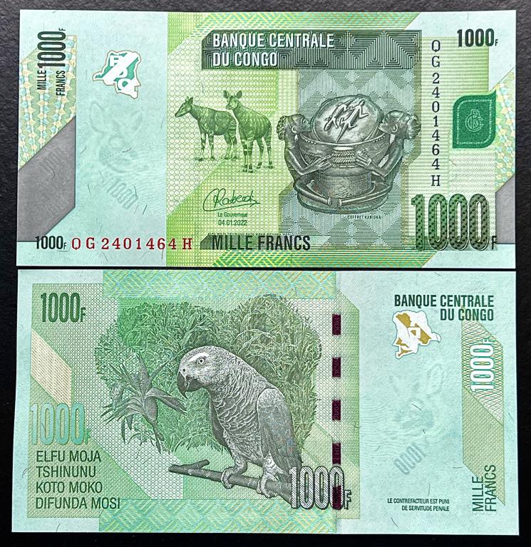 КОНГО 1000 ФРАНКОВ 2022 ГОД UNC