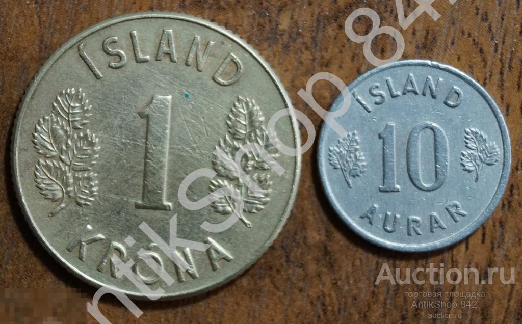 Исландия 1 крона 1971г. 10 эйре 1961г.  2 монеты.