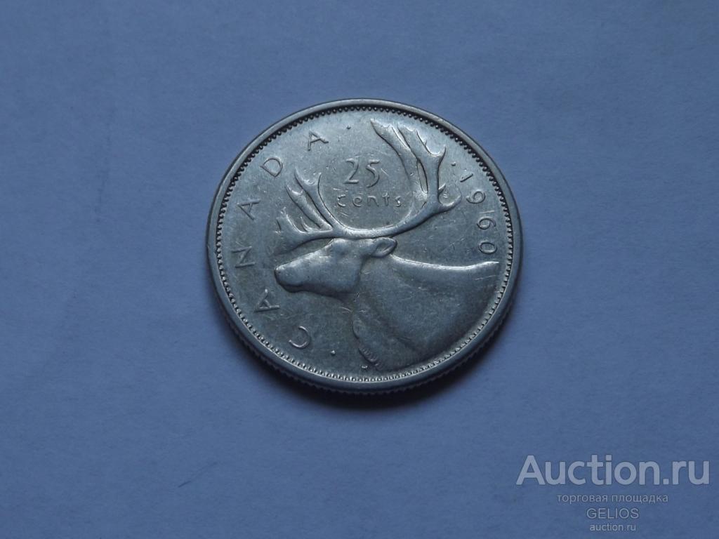 Канада 25 центов 1960 серебро 800 КАРИБУ Редкость! Отличное СОСТОЯНИЕ!!! Блестящая