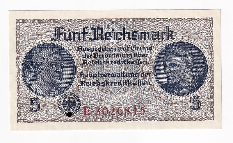 Германия Оккупированные территории Банкнота 5 рейхсмарок 1940 - 1945 год Сери... UNC (42459)