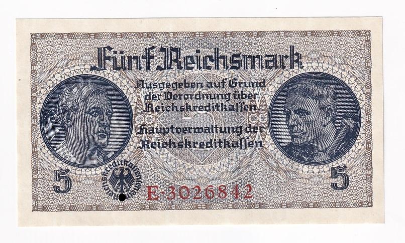 Германия Оккупированные территории Банкнота 5 рейхсмарок 1940 - 1945 год Сери... UNC (42457)