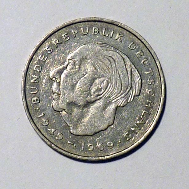 Германия ФРГ 2 марки 1974 года J Теодор Хойс