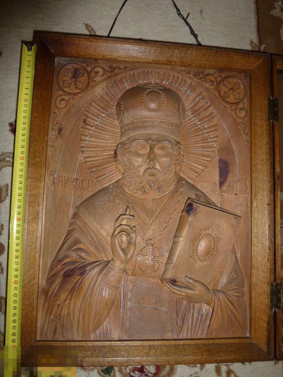 СВЯТОЙ НИКОЛАЙ ЧУДОТВОРЕЦ СТАРИННАЯ ИКОНА В КИОТЕ ДЕРЕВО РЕЗЬБА