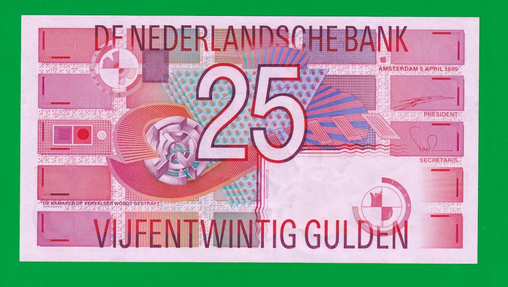 НИДЕРЛАНДЫ  25 гульденов 1989 - P100  UNC